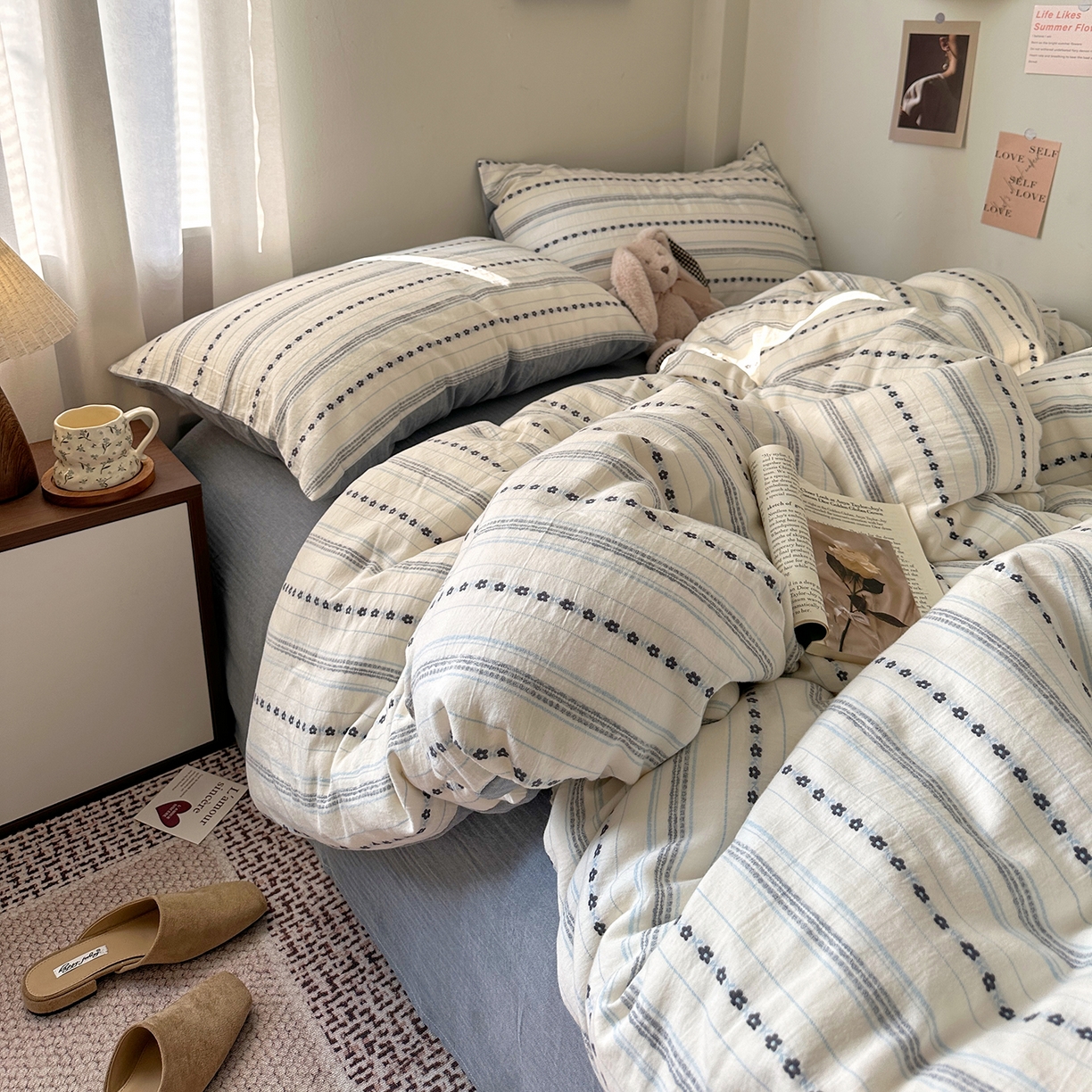 91家纺网 家纺一手货源 找家纺 艾咪-Amy ntmy 2026新款全棉纯棉色织提花人字纹四件套-花织 花织-蓝