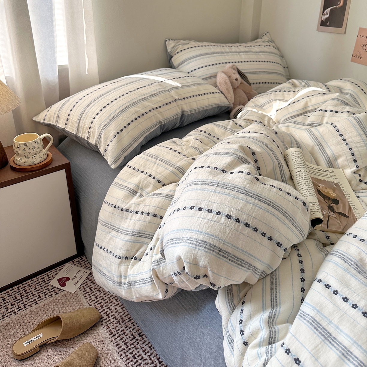 91家纺网 家纺一手货源 找家纺 艾咪-Amy ntmy 2026新款全棉纯棉色织提花人字纹四件套-花织 花织-蓝