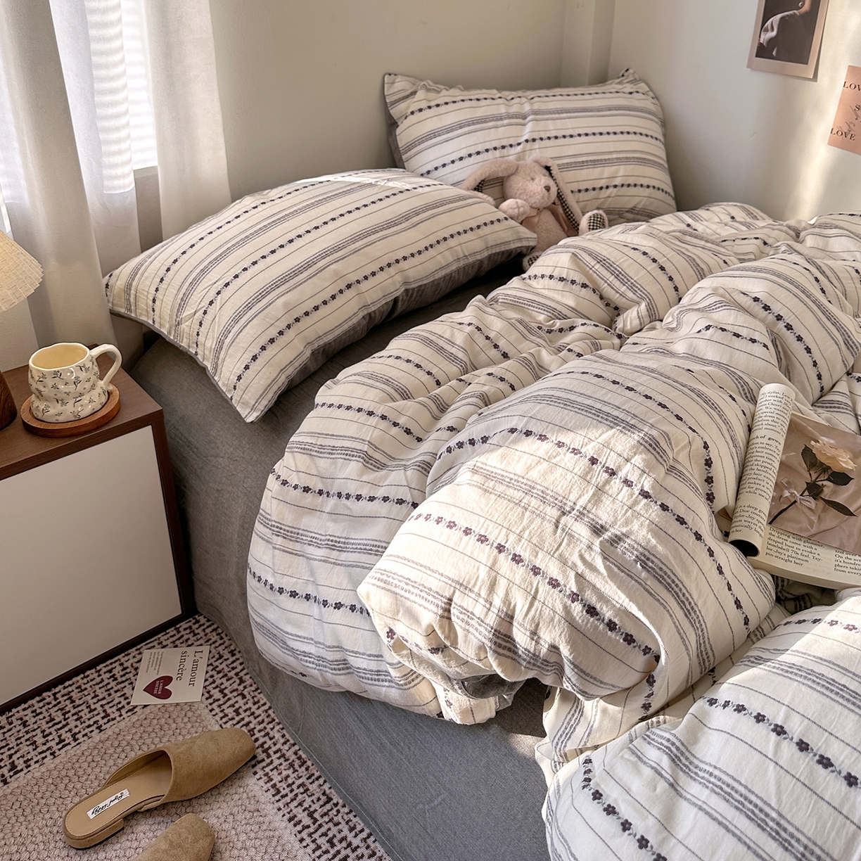 91家纺网 家纺一手货源 找家纺 艾咪-Amy ntmy 2026新款全棉纯棉色织提花人字纹四件套-花织 花织-灰