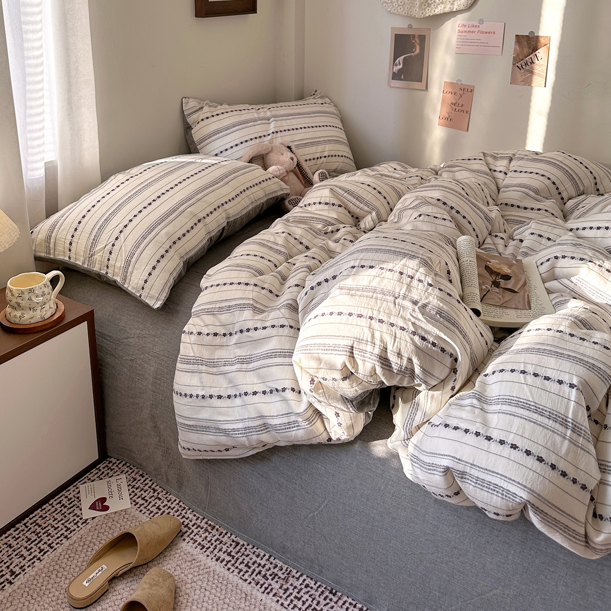 91家纺网 家纺一手货源 找家纺 艾咪-Amy ntmy 2026新款全棉纯棉色织提花人字纹四件套-花织 花织-灰