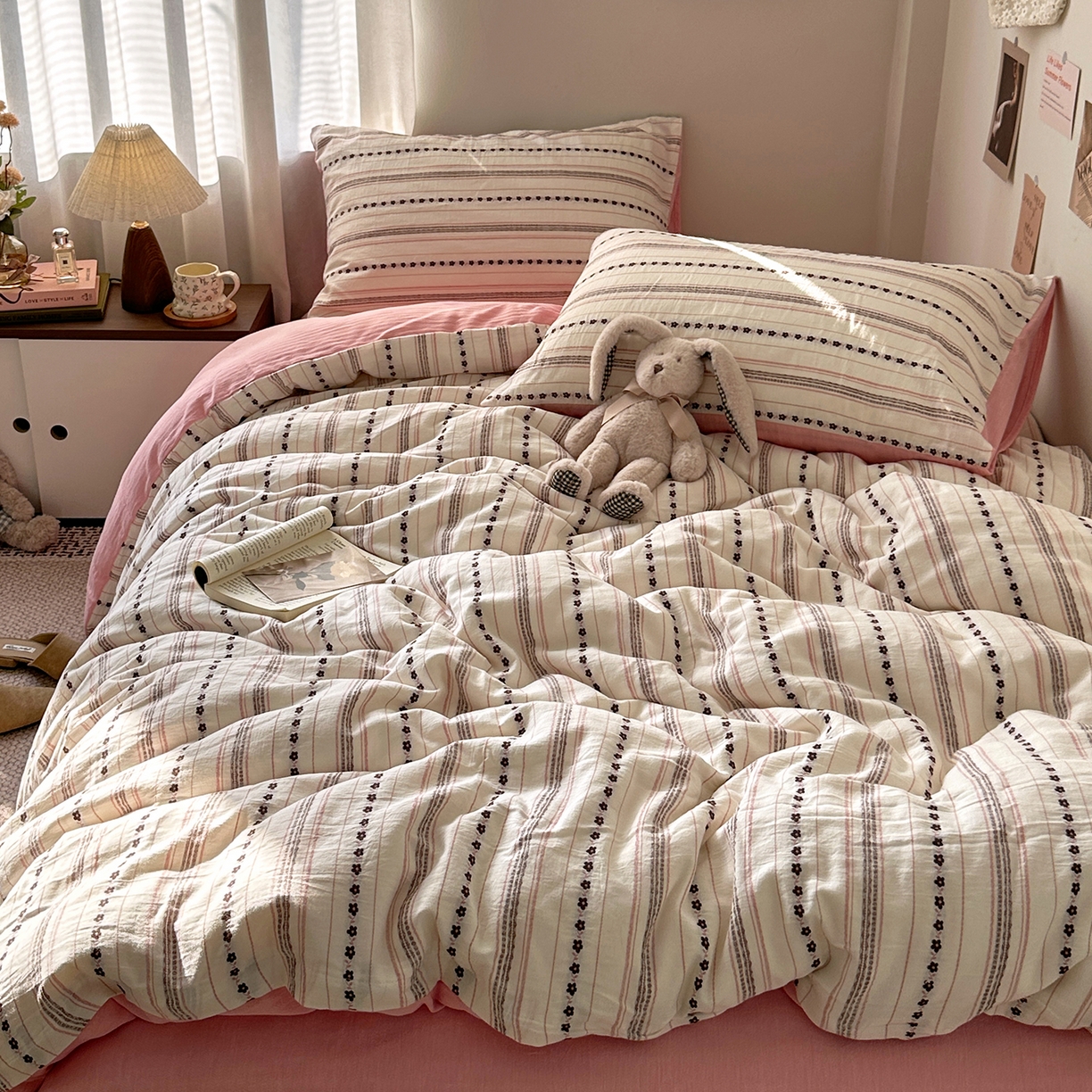 91家纺网 家纺一手货源 找家纺 艾咪-Amy ntmy 2026新款全棉纯棉色织提花人字纹四件套-花织 花织-粉