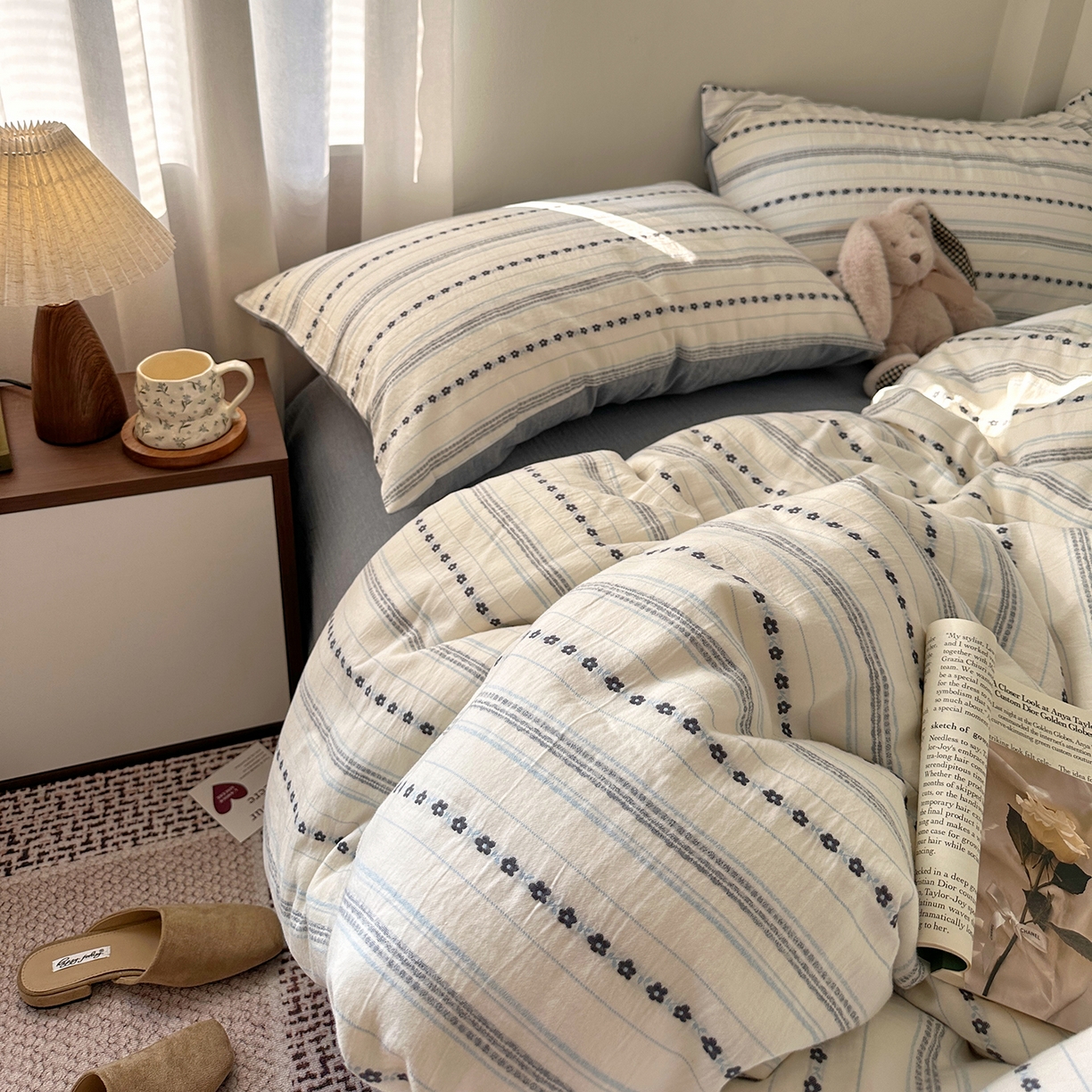 91家纺网 家纺一手货源 找家纺 艾咪-Amy ntmy 2026新款全棉纯棉色织提花人字纹四件套-花织 花织-蓝