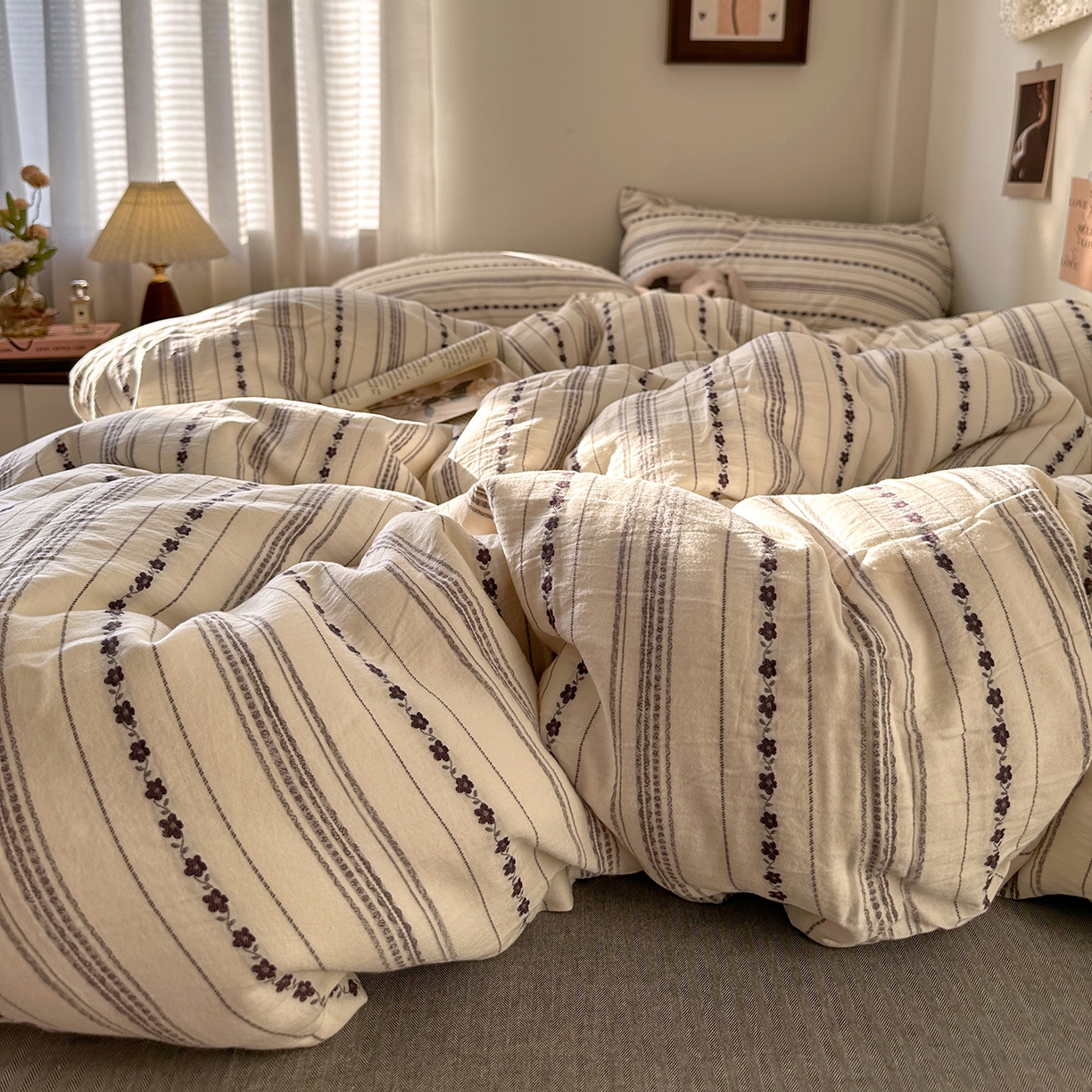 91家纺网 家纺一手货源 找家纺 艾咪-Amy ntmy 2026新款全棉纯棉色织提花人字纹四件套-花织 花织-灰