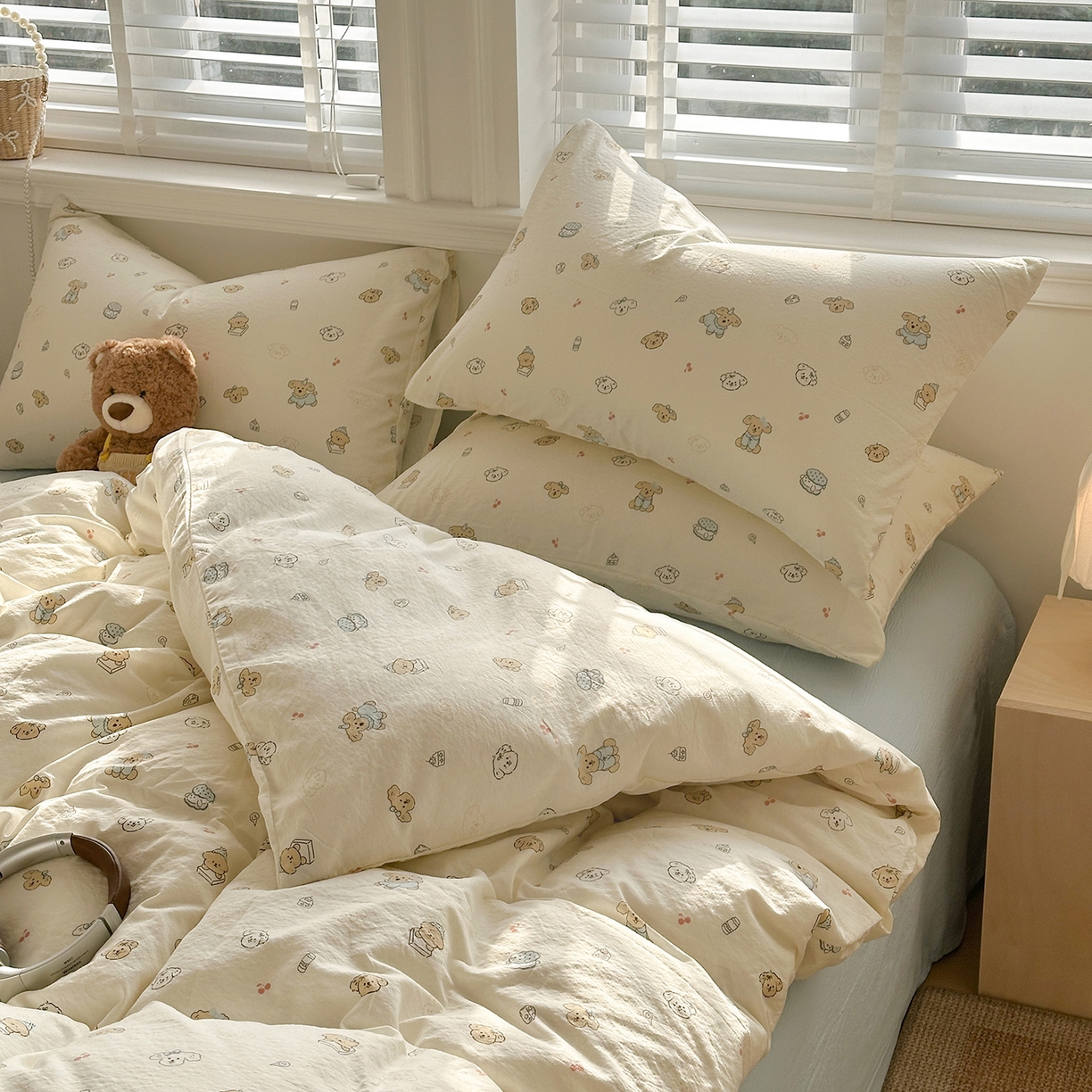 91家纺网 家纺一手货源 找家纺 多品家纺 2026新款奶呼呼超柔云感双层纱系列四件套 小橘狗