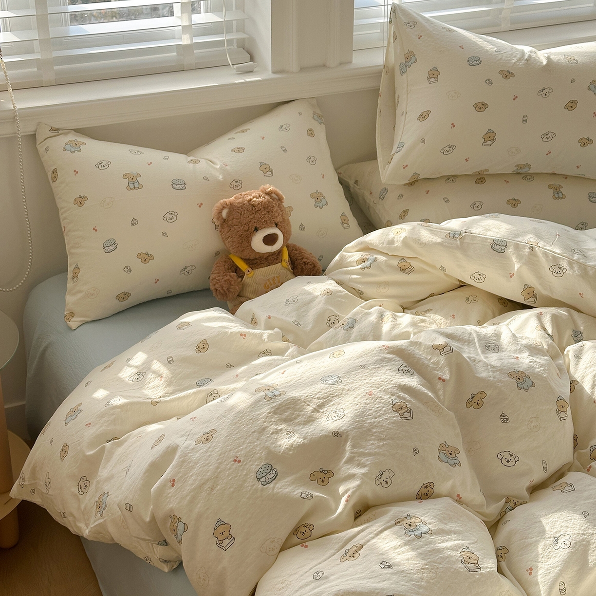 91家纺网 家纺一手货源 找家纺 多品家纺 2026新款奶呼呼超柔云感双层纱系列四件套 小橘狗