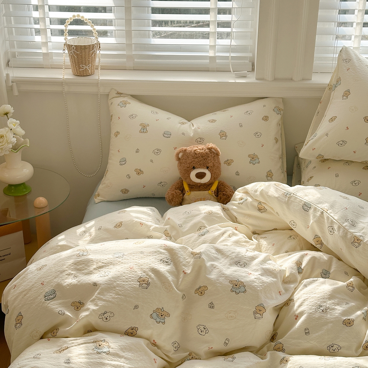 91家纺网 家纺一手货源 找家纺 多品家纺 2026新款奶呼呼超柔云感双层纱系列四件套 小橘狗