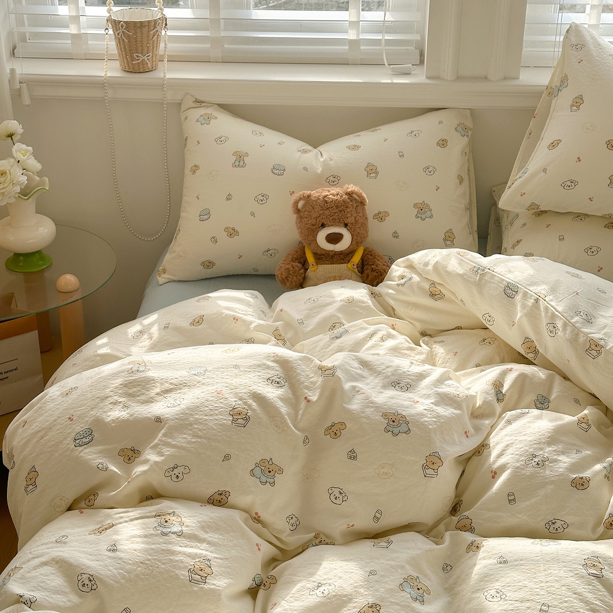 91家纺网 家纺一手货源 找家纺 多品家纺 2026新款奶呼呼超柔云感双层纱系列四件套 小橘狗