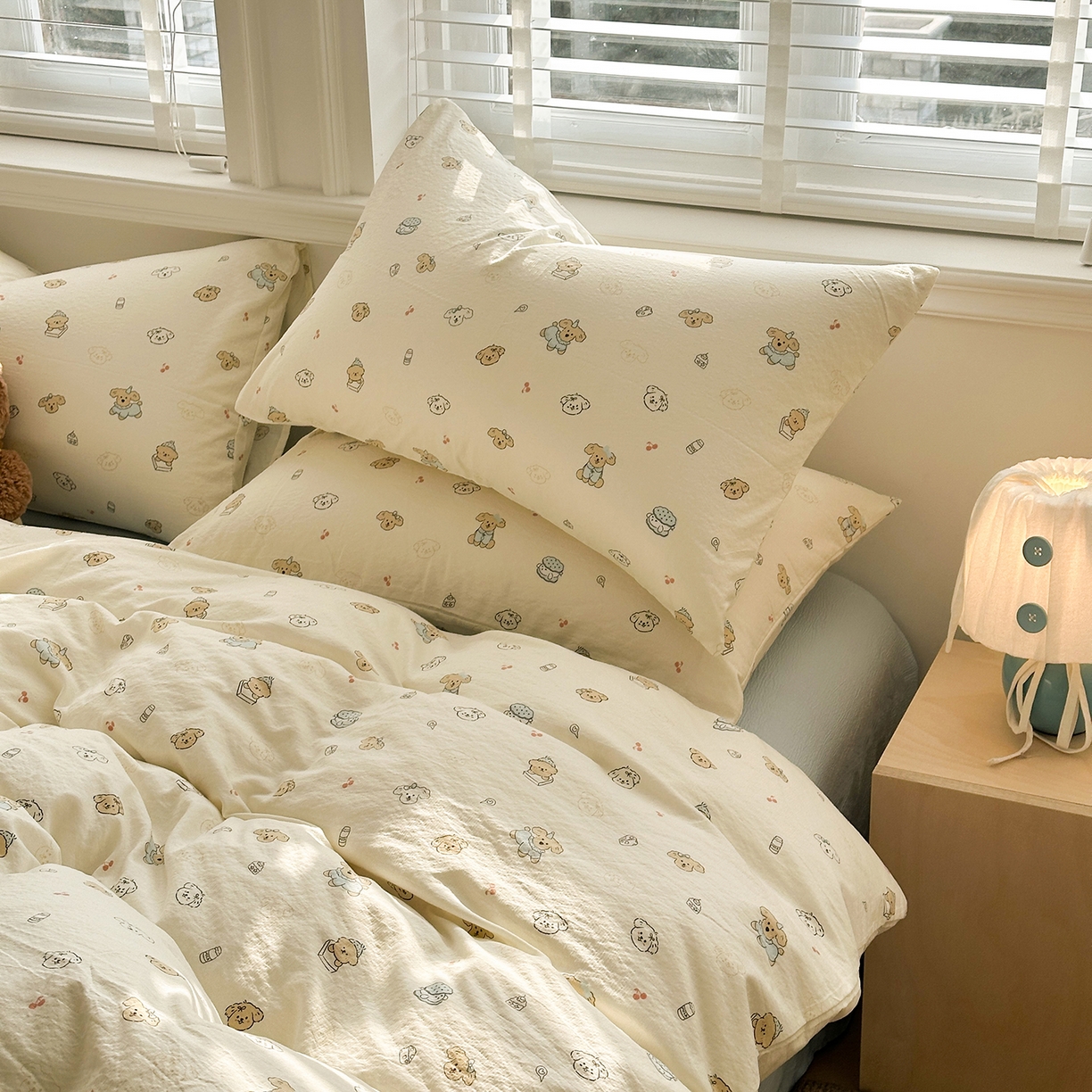 91家纺网 家纺一手货源 找家纺 多品家纺 2026新款奶呼呼超柔云感双层纱系列四件套 小橘狗