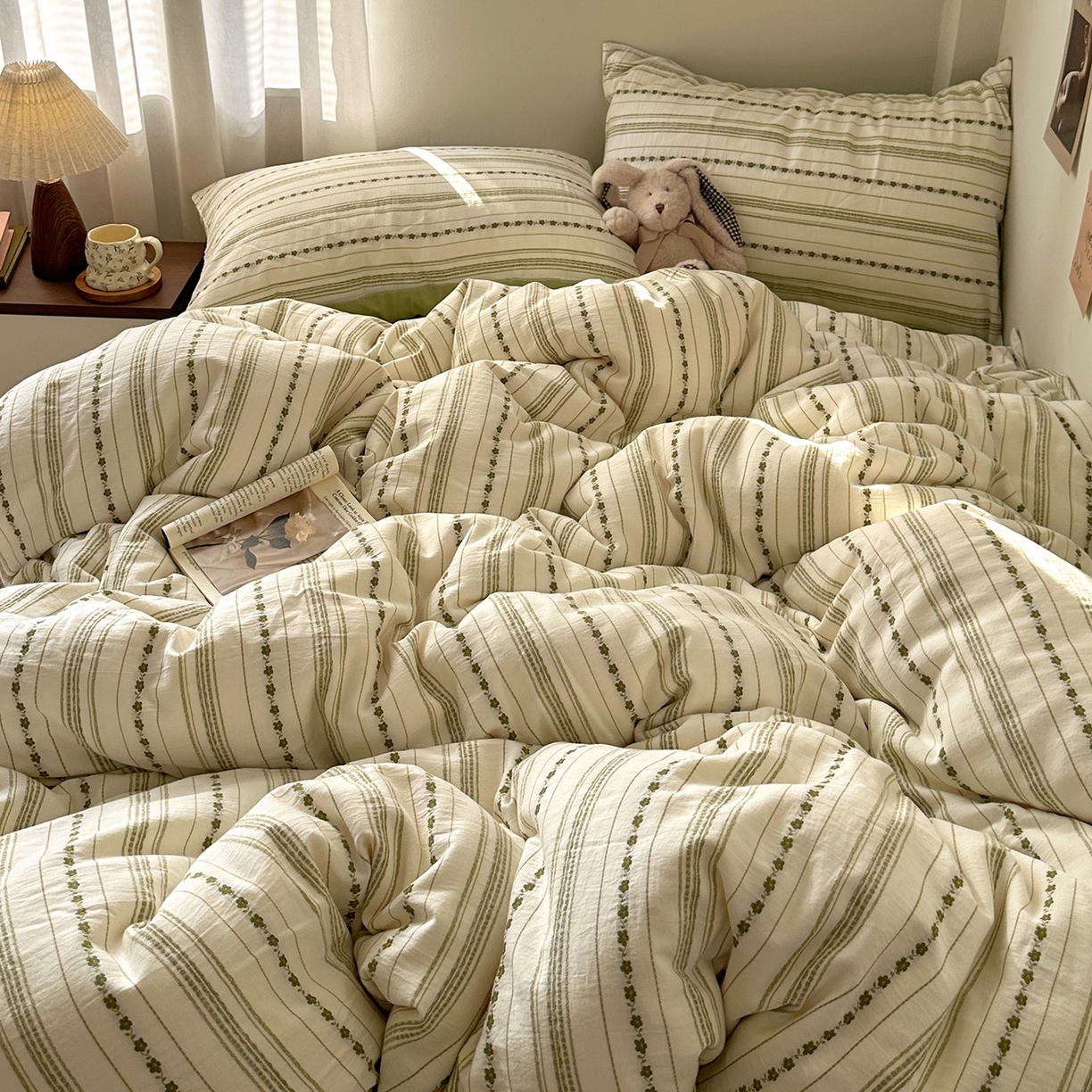 91家纺网 家纺一手货源 找家纺 艾咪-Amy ntmy 2026新款全棉纯棉色织提花人字纹四件套-花织 花织-绿