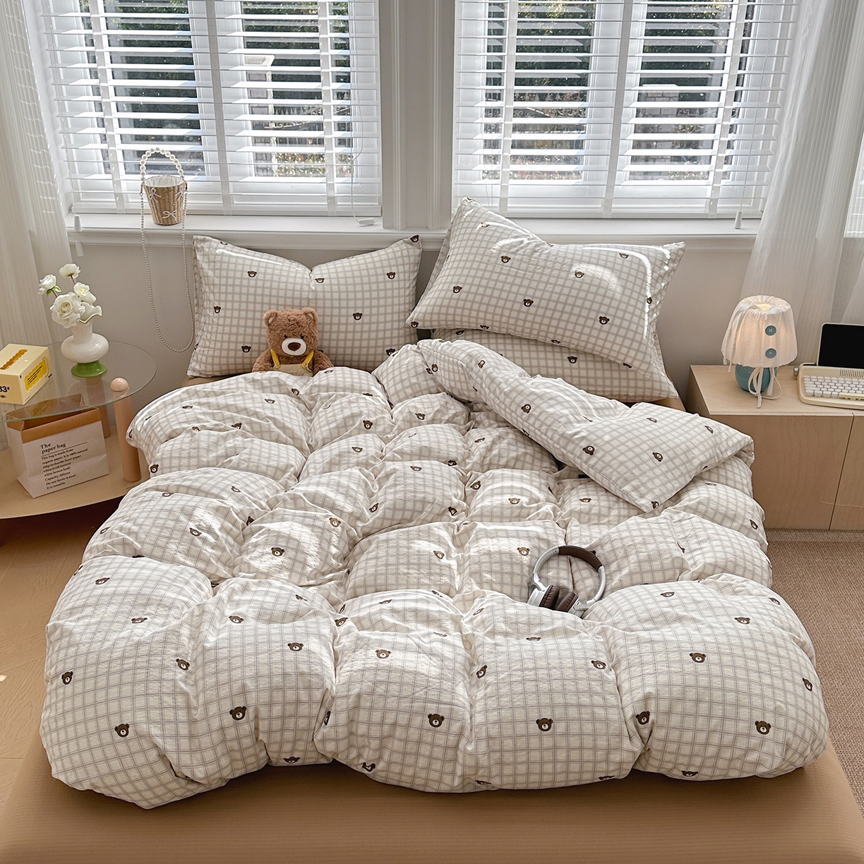 91家纺网 家纺一手货源 找家纺 多品家纺 2026新款奶呼呼超柔云感双层纱系列四件套 熊熊空间