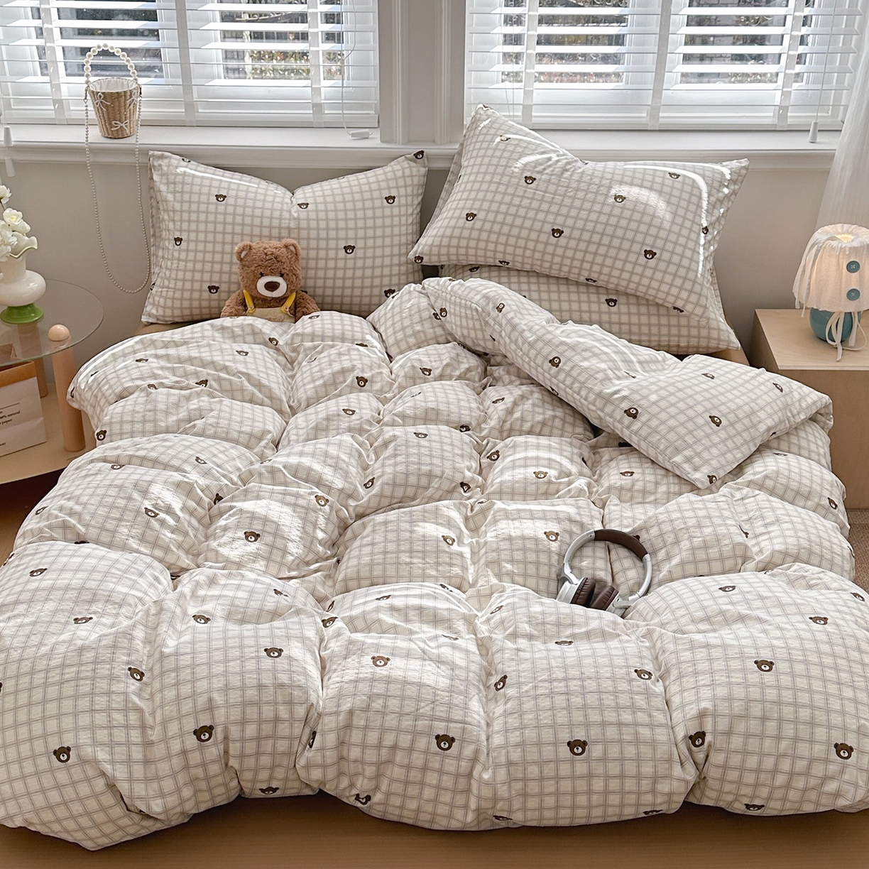 91家纺网 家纺一手货源 找家纺 多品家纺 2026新款奶呼呼超柔云感双层纱系列四件套 熊熊空间