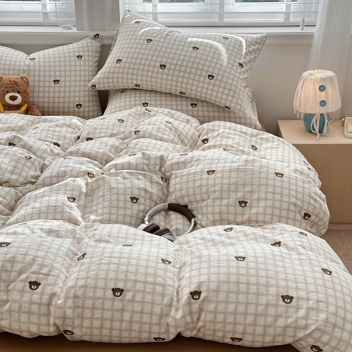 91家纺网 家纺一手货源 找家纺 多品家纺 2026新款奶呼呼超柔云感双层纱系列四件套 熊熊空间