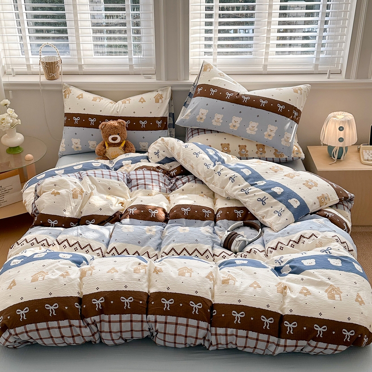 91家纺网 家纺一手货源 找家纺 多品家纺 2026新款奶呼呼超柔云感双层纱系列四件套 学院派