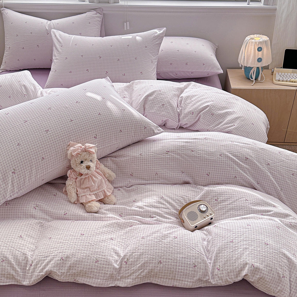 91家纺网 家纺一手货源 找家纺 多品家纺 2026新款奶呼呼超柔云感双层纱系列四件套 樱桃紫