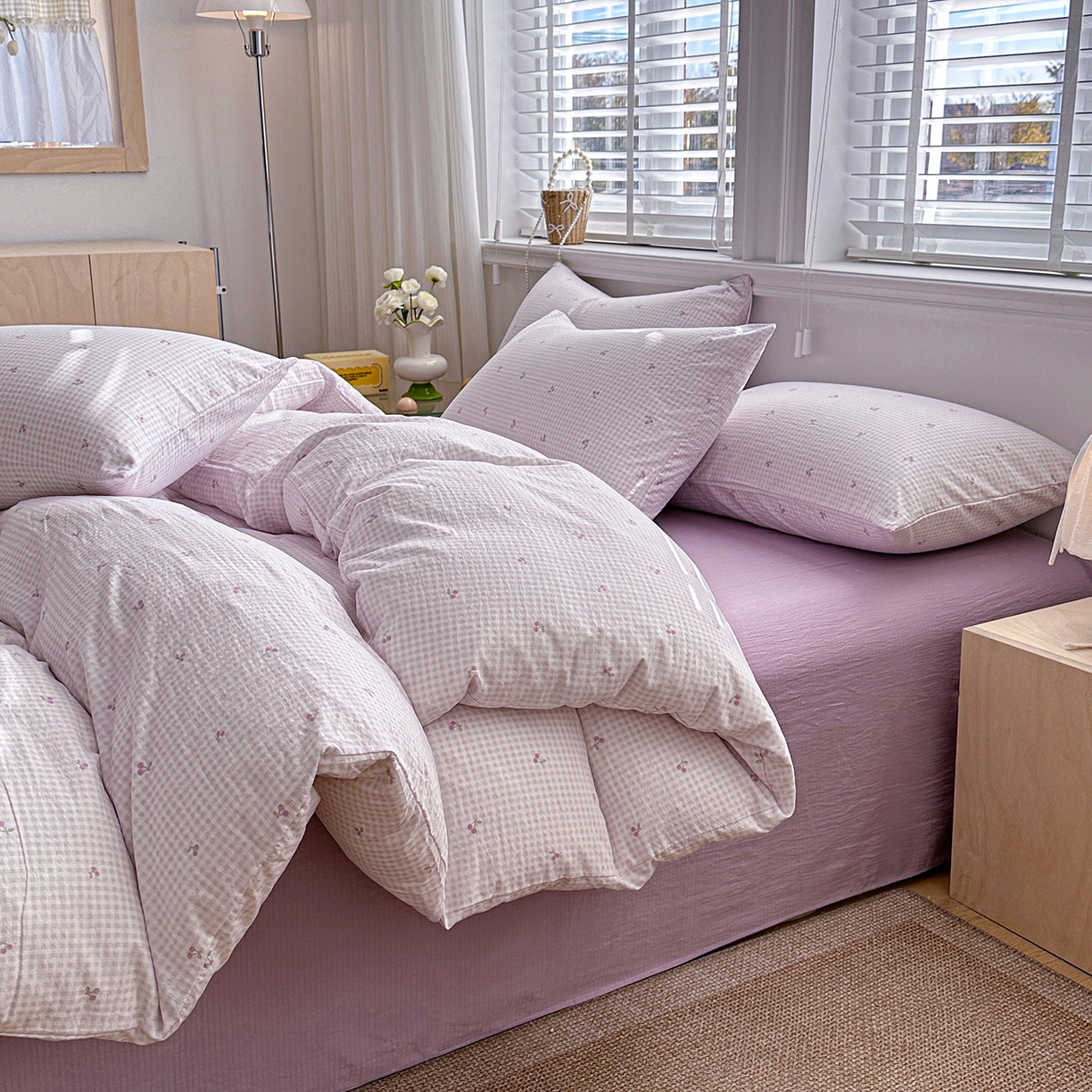 91家纺网 家纺一手货源 找家纺 多品家纺 2026新款奶呼呼超柔云感双层纱系列四件套 樱桃紫