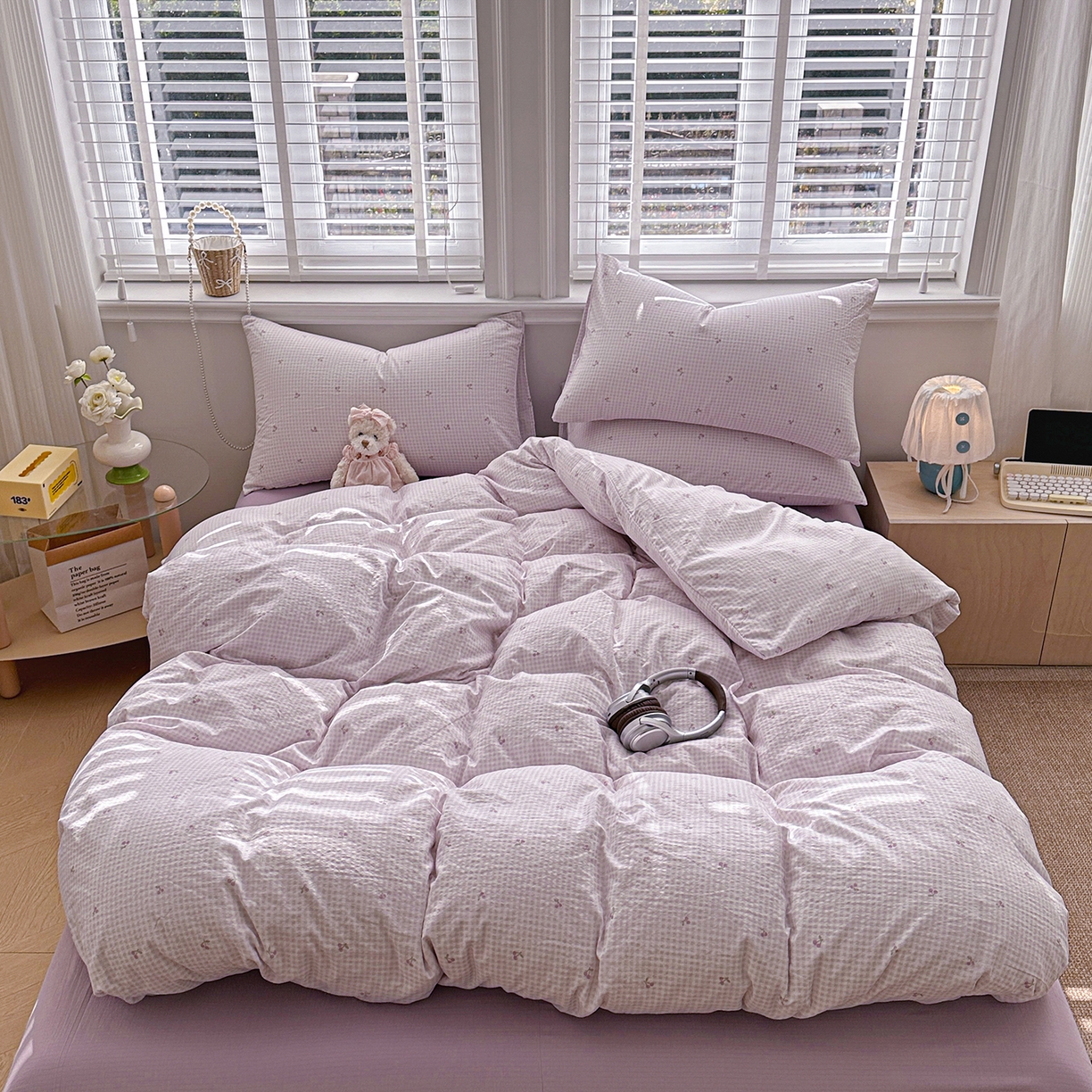 91家纺网 家纺一手货源 找家纺 多品家纺 2026新款奶呼呼超柔云感双层纱系列四件套 樱桃紫