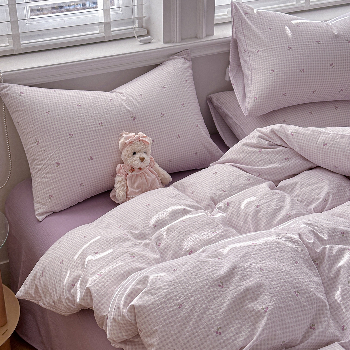 91家纺网 家纺一手货源 找家纺 多品家纺 2026新款奶呼呼超柔云感双层纱系列四件套 樱桃紫