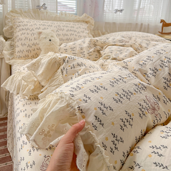 91家纺网 家纺一手货源 找家纺 （总）韩秀家纺 2026新款古法水洗棉法式蕾丝纯棉大花边仿棉四件套