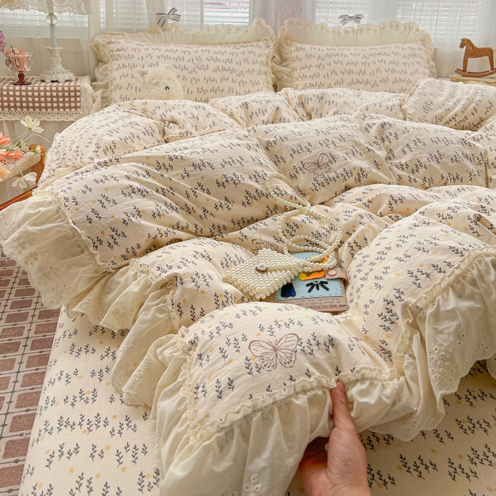 91家纺网 家纺一手货源 找家纺 （总）韩秀家纺 2026新款古法水洗棉法式蕾丝纯棉大花边仿棉四件套