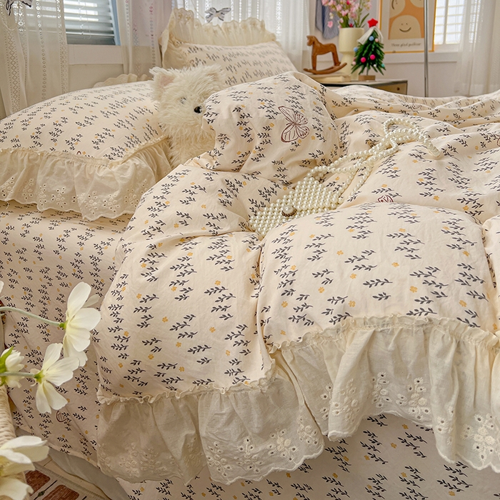 91家纺网 家纺一手货源 找家纺 （总）韩秀家纺 2026新款古法水洗棉法式蕾丝纯棉大花边仿棉四件套