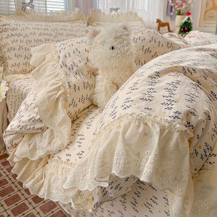 91家纺网 家纺一手货源 找家纺 （总）韩秀家纺 2026新款古法水洗棉法式蕾丝纯棉大花边仿棉四件套