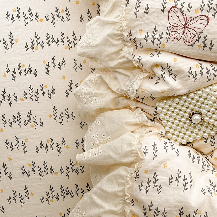 91家纺网 家纺一手货源 找家纺 （总）韩秀家纺 2026新款古法水洗棉法式蕾丝纯棉大花边仿棉四件套