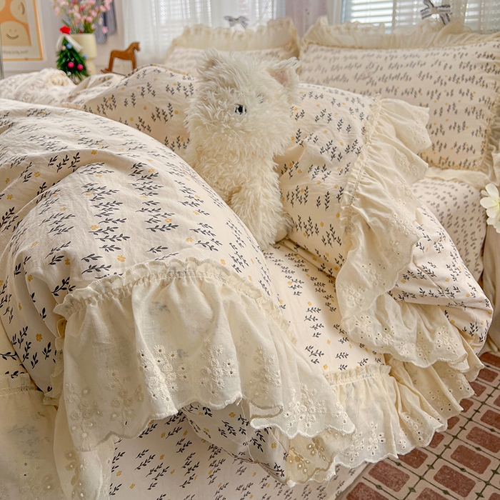 91家纺网 家纺一手货源 找家纺 （总）韩秀家纺 2026新款古法水洗棉法式蕾丝纯棉大花边仿棉四件套