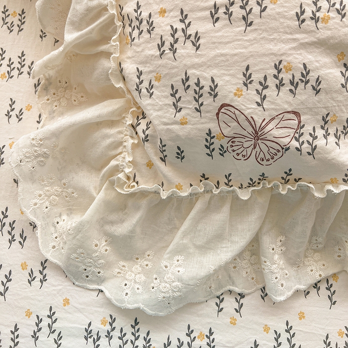 91家纺网 家纺一手货源 找家纺 韩秀家纺 2026新款古法水洗棉法式蕾丝纯棉大花边仿棉四件套 蝶恋花