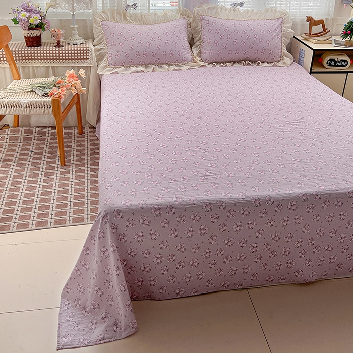 91家纺网 家纺一手货源 找家纺 韩秀家纺 2026新款古法水洗棉法式蕾丝纯棉大花边仿棉四件套 花未央