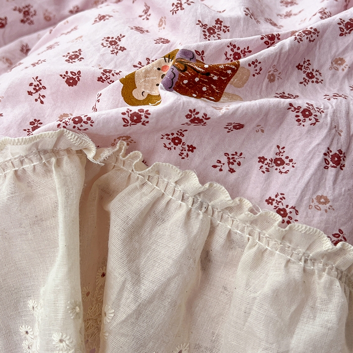 91家纺网 家纺一手货源 找家纺 韩秀家纺 2026新款古法水洗棉法式蕾丝纯棉大花边仿棉四件套 甜蜜约会