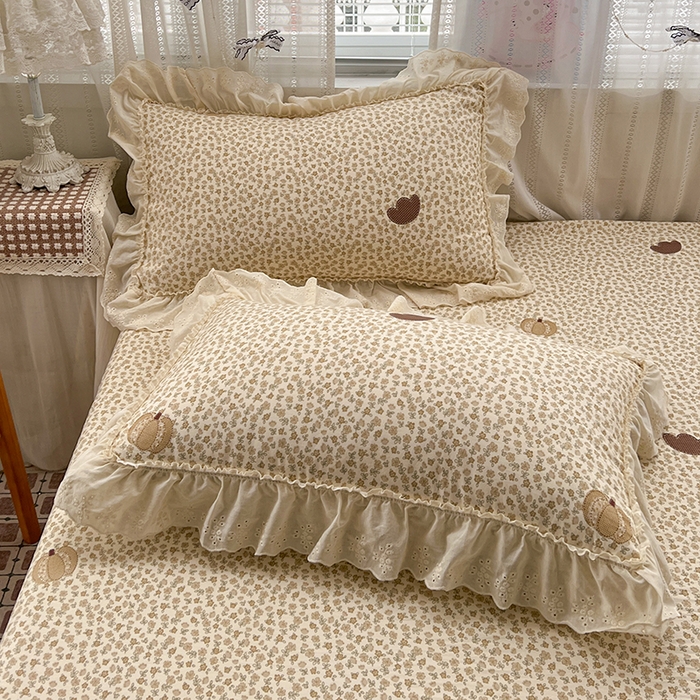 91家纺网 家纺一手货源 找家纺 韩秀家纺 2026新款古法水洗棉法式蕾丝纯棉大花边仿棉四件套 童话