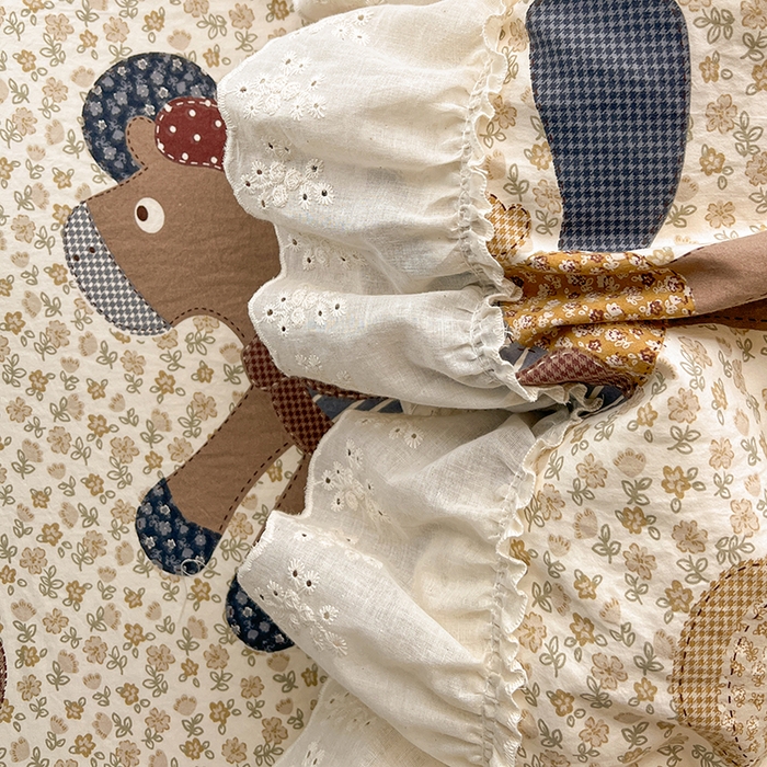 91家纺网 家纺一手货源 找家纺 韩秀家纺 2026新款古法水洗棉法式蕾丝纯棉大花边仿棉四件套 童话