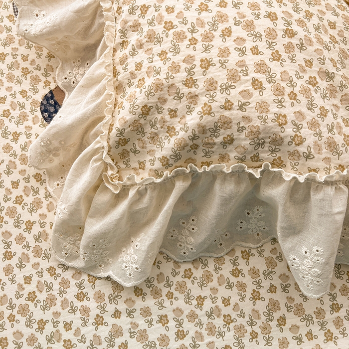 91家纺网 家纺一手货源 找家纺 韩秀家纺 2026新款古法水洗棉法式蕾丝纯棉大花边仿棉四件套 童话