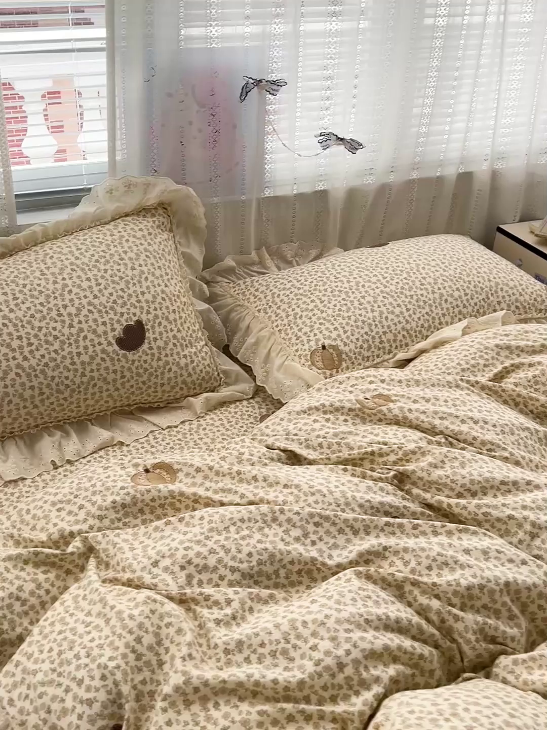 91家纺网 家纺一手货源 找家纺 韩秀家纺 2026新款古法水洗棉法式蕾丝纯棉大花边仿棉四件套 童话