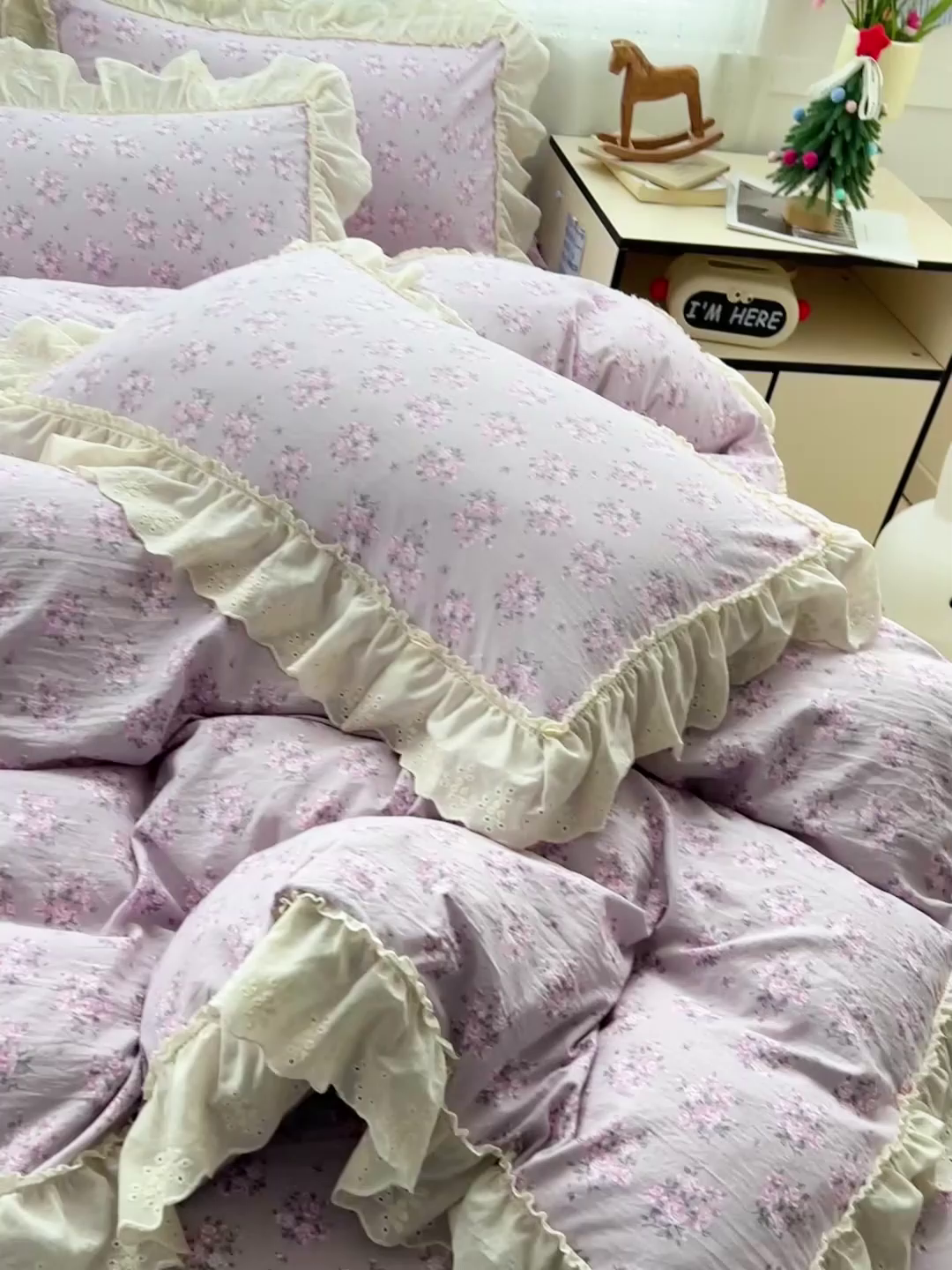 91家纺网 家纺一手货源 找家纺 韩秀家纺 2026新款古法水洗棉法式蕾丝纯棉大花边仿棉四件套 花未央