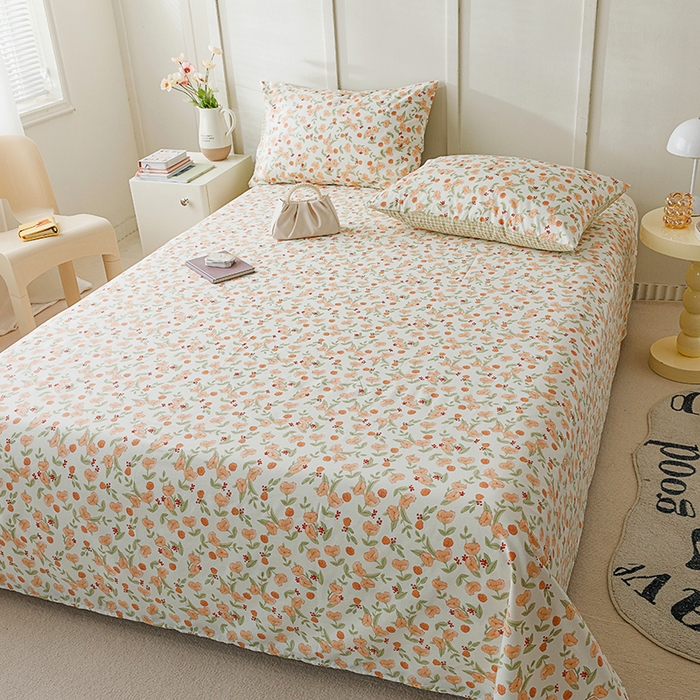 91家纺网 家纺一手货源 找家纺 麦伦家居 2026新款卡通小清新全棉纯棉单床单床笠床单床笠单件单品床单床笠 单品A版花千朵