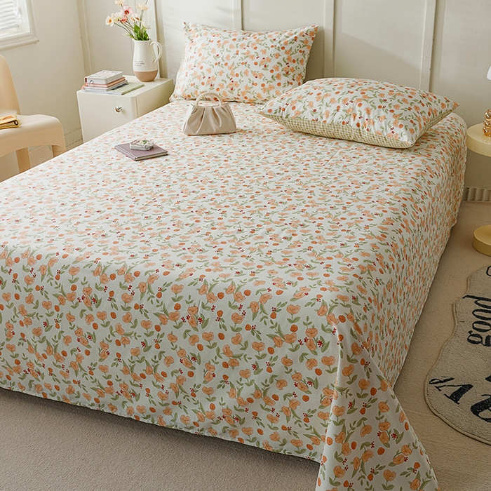 91家纺网 家纺一手货源 找家纺 麦伦家居 2026新款卡通小清新全棉纯棉单床单床笠床单床笠单件单品床单床笠 单品A版花千朵