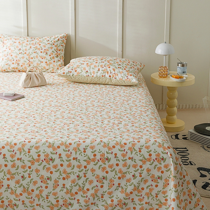 91家纺网 家纺一手货源 找家纺 麦伦家居 2026新款卡通小清新全棉纯棉单床单床笠床单床笠单件单品床单床笠 单品A版花千朵