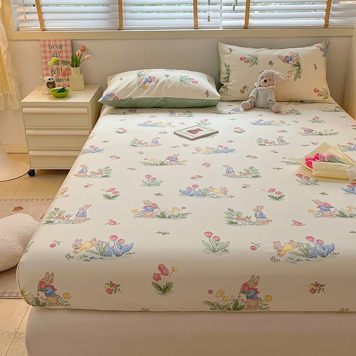 91家纺网 家纺一手货源 找家纺 麦伦家居 2026新款卡通小清新全棉纯棉单床单床笠床单床笠单件单品床单床笠 单品A版蘑菇屋