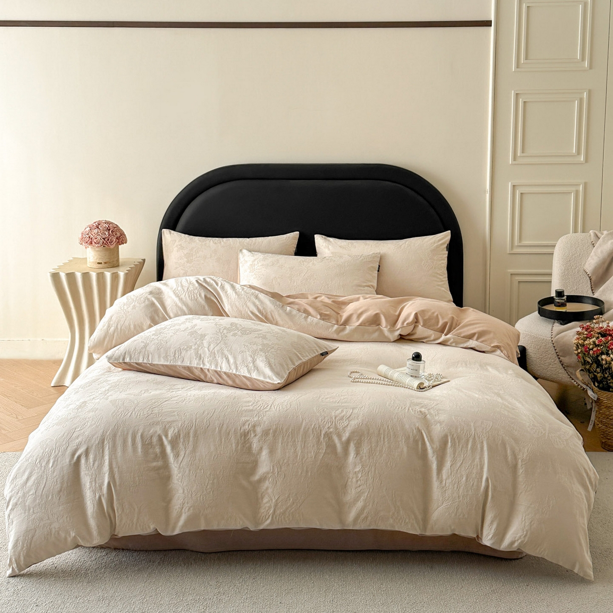 宜代光年 2026新款全棉厚织大提花系列四件套 翩然-奶白