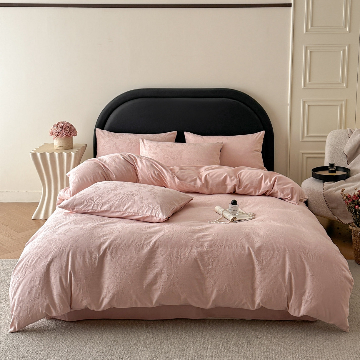 宜代光年 2026新款全棉厚织大提花系列四件套 翩然-浅粉