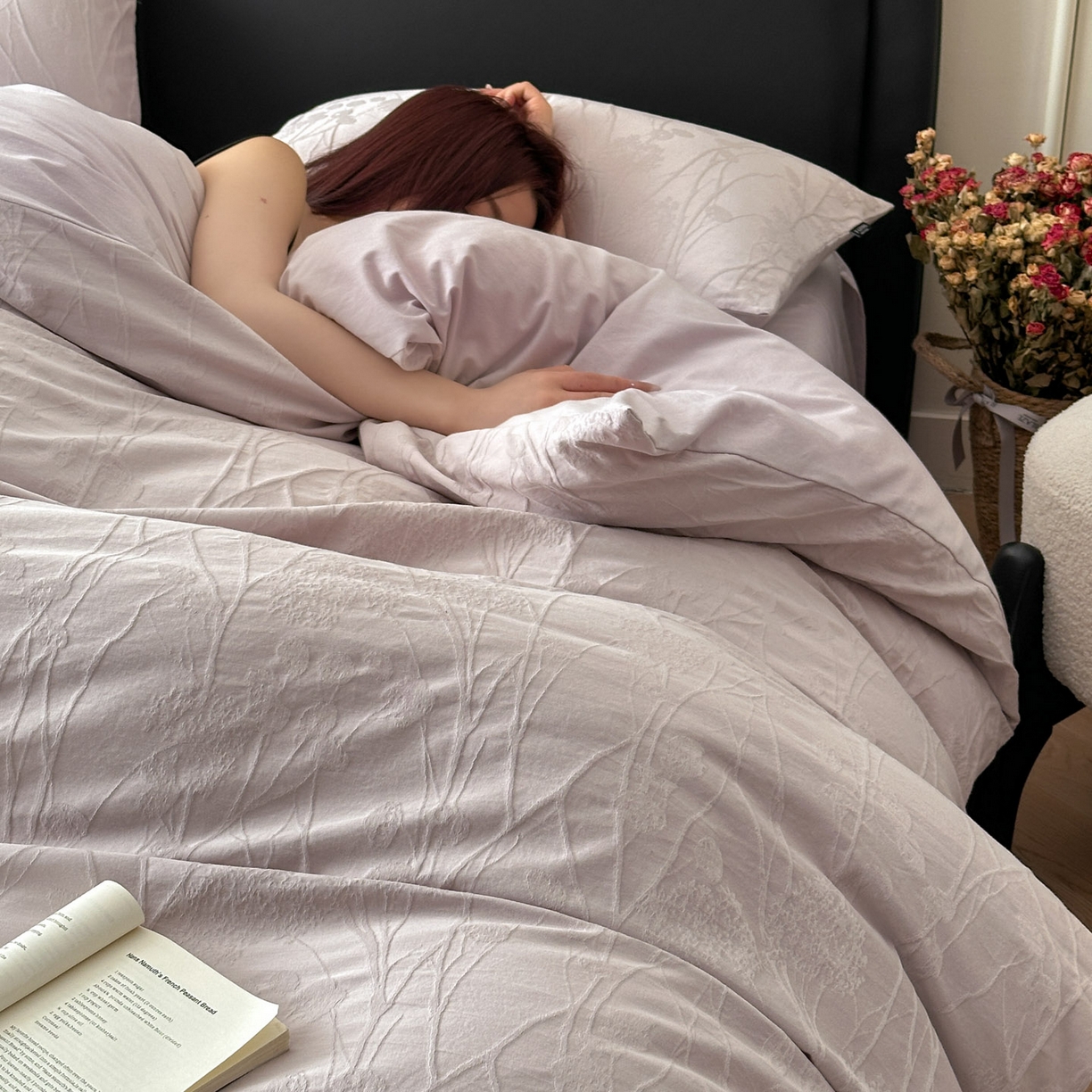 91家纺网 家纺一手货源 找家纺 宜代光年 2026新款全棉厚织大提花系列四件套 夏野尤加-浅紫