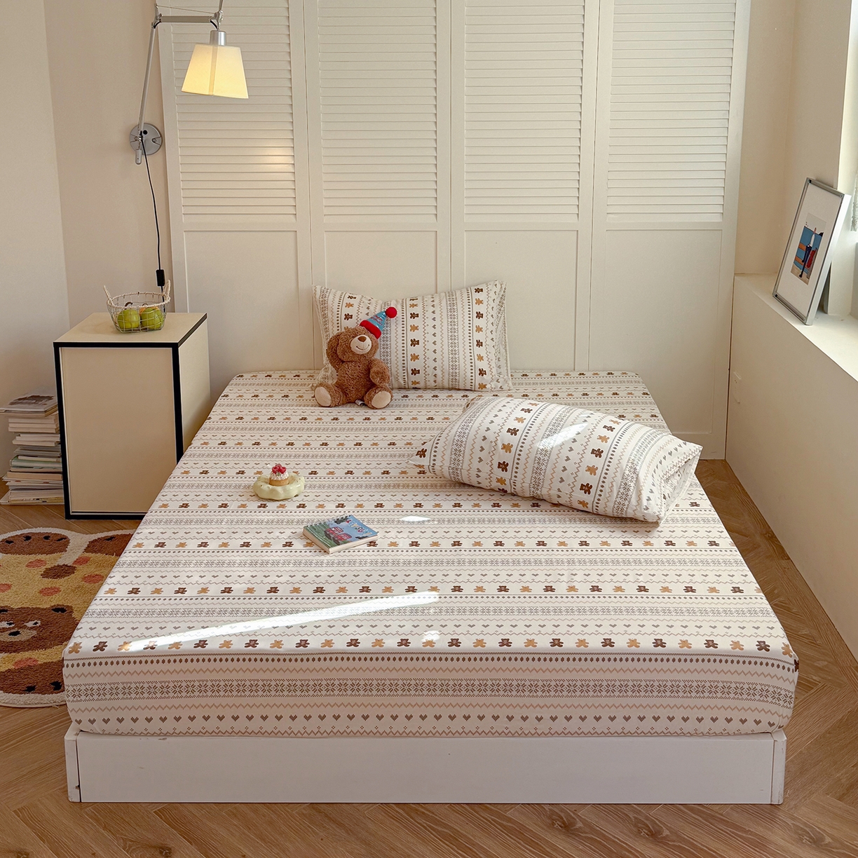 91家纺网 家纺一手货源 找家纺 麦伦家居 2026新款卡通小清新全棉纯棉单床单床笠床单床笠单件单品床单床笠 费尔岛小熊