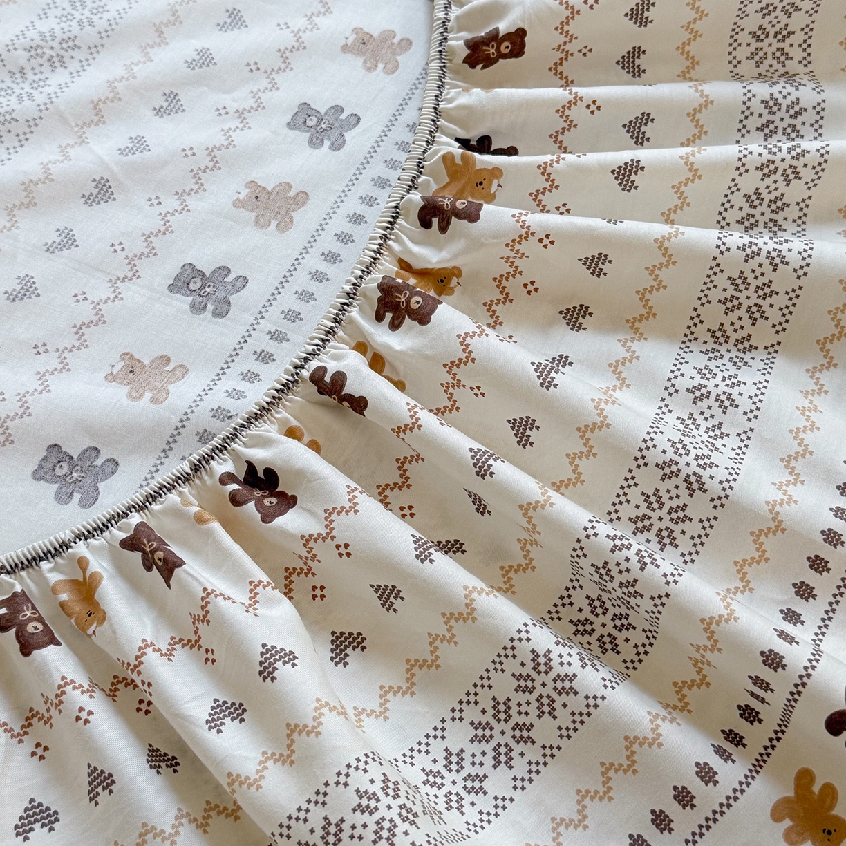 91家纺网 家纺一手货源 找家纺 麦伦家居 2026新款卡通小清新全棉纯棉单床单床笠床单床笠单件单品床单床笠 费尔岛小熊