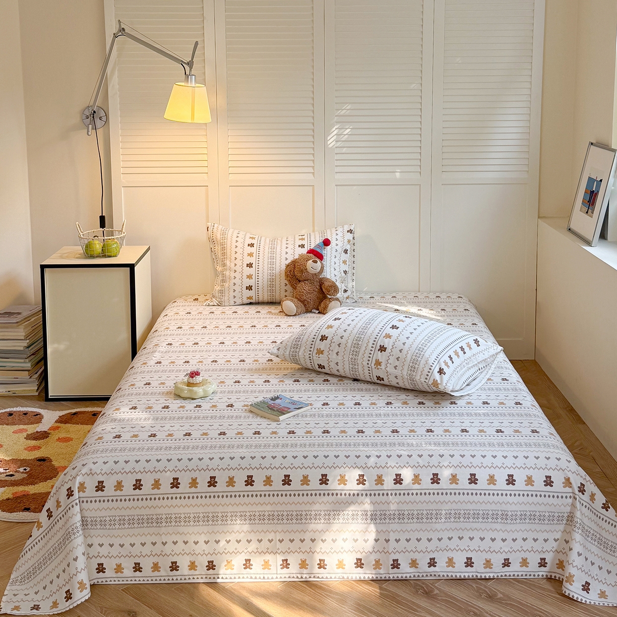 91家纺网 家纺一手货源 找家纺 麦伦家居 2026新款卡通小清新全棉纯棉单床单床笠床单床笠单件单品床单床笠 费尔岛小熊