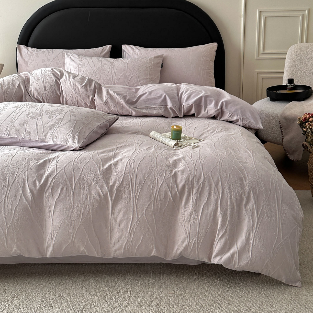 91家纺网 家纺一手货源 找家纺 宜代光年 2026新款全棉厚织大提花系列四件套 夏野尤加-浅紫