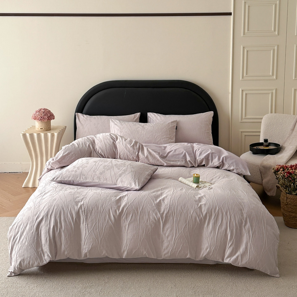 宜代光年 2026新款全棉厚织大提花系列四件套 夏野尤加-浅紫