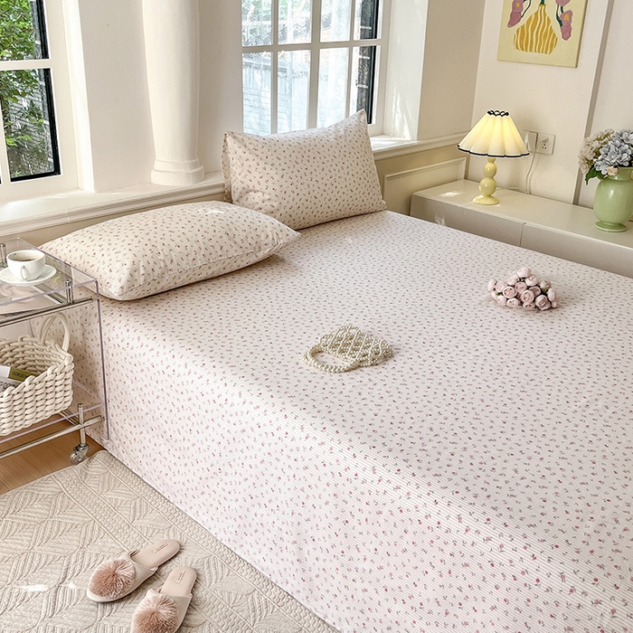 91家纺网 家纺一手货源 找家纺 麦伦家居 2026新款卡通小清新全棉纯棉单床单床笠床单床笠单件单品床单床笠 粉玫瑰