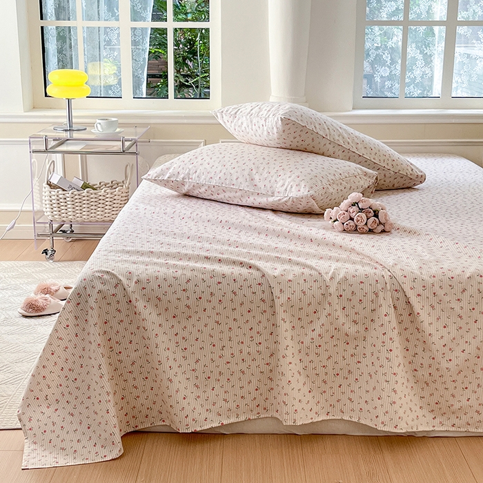 91家纺网 家纺一手货源 找家纺 麦伦家居 2026新款卡通小清新全棉纯棉单床单床笠床单床笠单件单品床单床笠 粉玫瑰