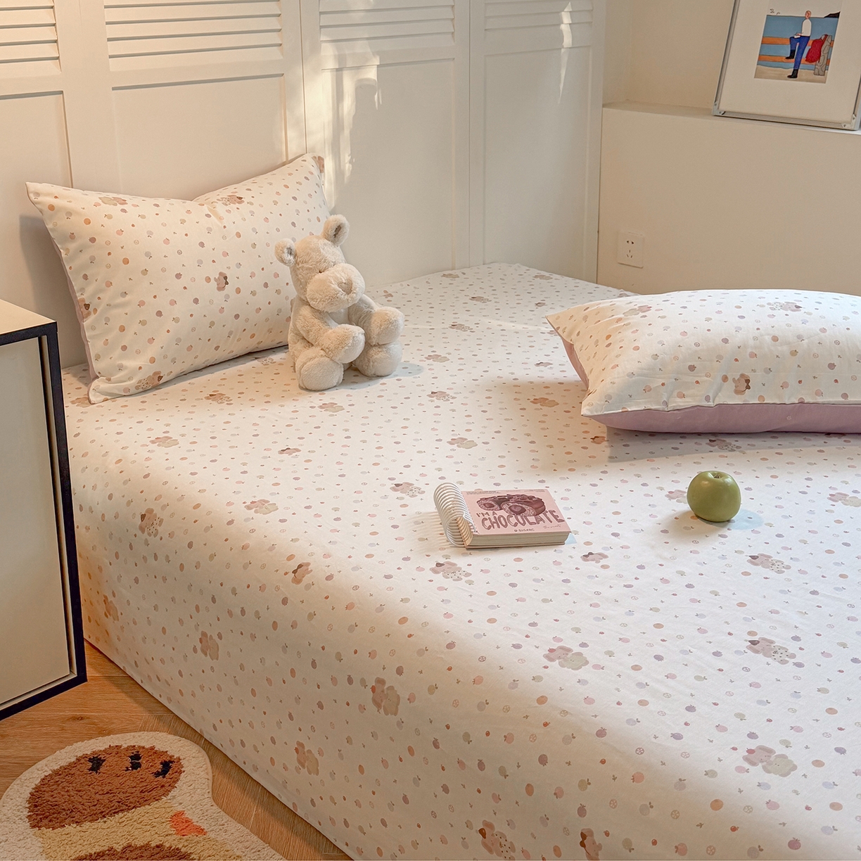 91家纺网 家纺一手货源 找家纺 麦伦家居 2026新款卡通小清新全棉纯棉单床单床笠床单床笠单件单品床单床笠 果子象